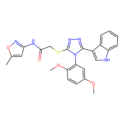 2-((4-(2,5-dimethoxyphenyl)-5-(1H-indol-3-yl)-4H-1,2,4-triazol-3-yl)thio)-N-(5-methylisoxazol-3-yl)acetamide structure