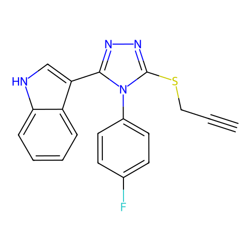 3-(4-(4-fluorophenyl)-5-(prop-2-yn-1-ylthio)-4H-1,2,4-triazol-3-yl)-1H-indole structure