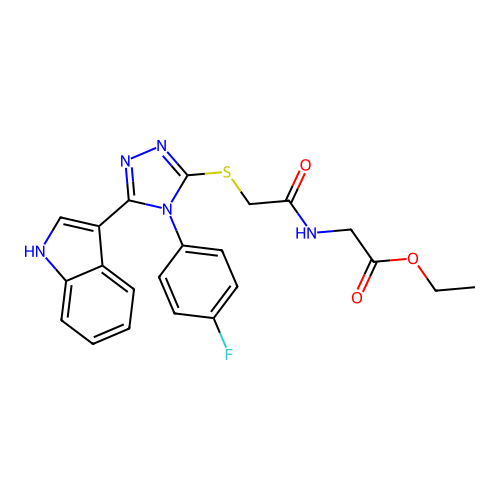 ethyl 2-(2-((4-(4-fluorophenyl)-5-(1H-indol-3-yl)-4H-1,2,4-triazol-3-yl)thio)acetamido)acetate structure