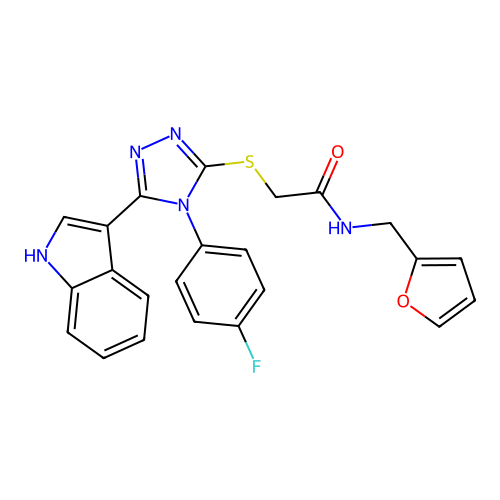 2-{[4-(4-fluorophenyl)-5-(1H-indol-3-yl)-4H-1,2,4-triazol-3-yl]sulfanyl}-N-[(furan-2-yl)methyl]acetamide structure