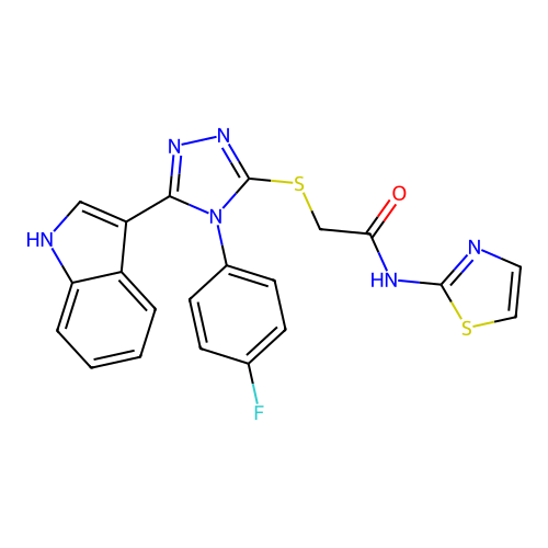 2-((4-(4-fluorophenyl)-5-(1H-indol-3-yl)-4H-1,2,4-triazol-3-yl)thio)-N-(thiazol-2-yl)acetamide structure