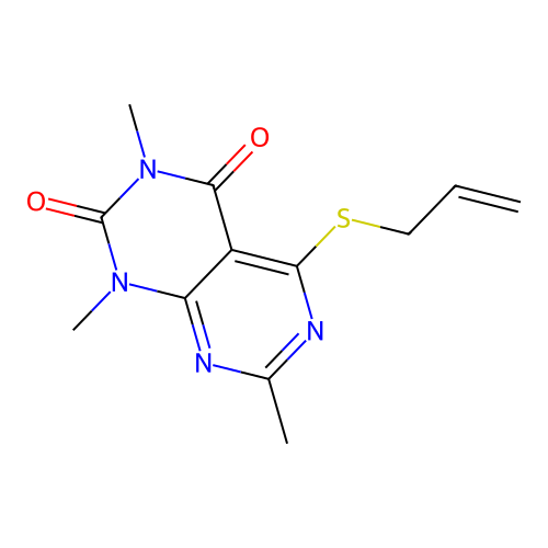 5-(allylthio)-1,3,7-trimethylpyrimido[4,5-d]pyrimidine-2,4(1H,3H)-dione structure