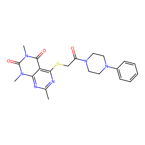 1,3,7-trimethyl-5-((2-oxo-2-(4-phenylpiperazin-1-yl)ethyl)thio)pyrimido[4,5-d]pyrimidine-2,4(1H,3H)-dione structure