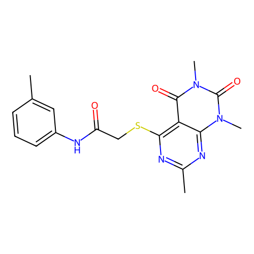 N-(m-tolyl)-2-((2,6,8-trimethyl-5,7-dioxo-5,6,7,8-tetrahydropyrimido[4,5-d]pyrimidin-4-yl)thio)acetamide structure