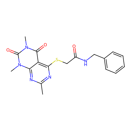 N-benzyl-2-(1,3,7-trimethyl-2,4-dioxopyrimido[4,5-d]pyrimidin-5-yl)sulfanylacetamide structure