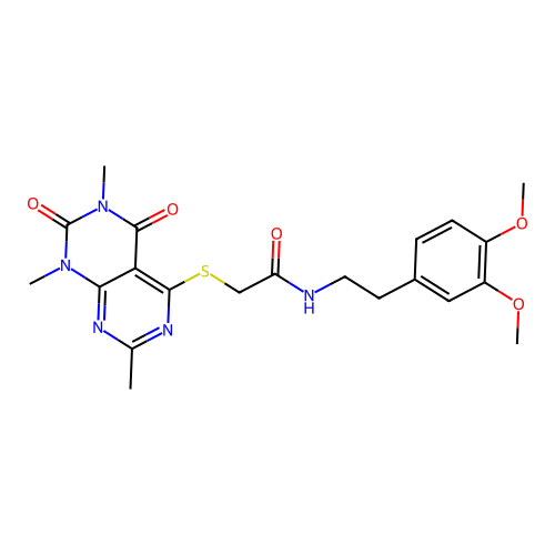 N-[2-(3,4-dimethoxyphenyl)ethyl]-2-(1,3,7-trimethyl-2,4-dioxopyrimido[4,5-d]pyrimidin-5-yl)sulfanylacetamide structure