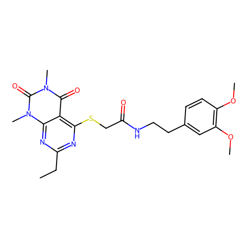N-[2-(3,4-dimethoxyphenyl)ethyl]-2-(7-ethyl-1,3-dimethyl-2,4-dioxopyrimido[4,5-d]pyrimidin-5-yl)sulfanylacetamide structure