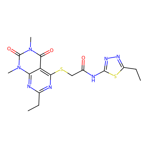 N-(5-ethyl-1,3,4-thiadiazol-2-yl)-2-((2-ethyl-6,8-dimethyl-5,7-dioxo-5,6,7,8-tetrahydropyrimido[4,5-d]pyrimidin-4-yl)thio)acetamide structure