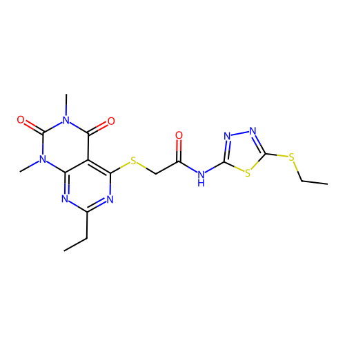 2-((2-ethyl-6,8-dimethyl-5,7-dioxo-5,6,7,8-tetrahydropyrimido[4,5-d]pyrimidin-4-yl)thio)-N-(5-(ethylthio)-1,3,4-thiadiazol-2-yl)acetamide structure