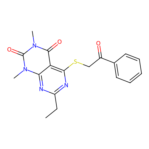 7-ethyl-1,3-dimethyl-5-((2-oxo-2-phenylethyl)thio)pyrimido[4,5-d]pyrimidine-2,4(1H,3H)-dione structure