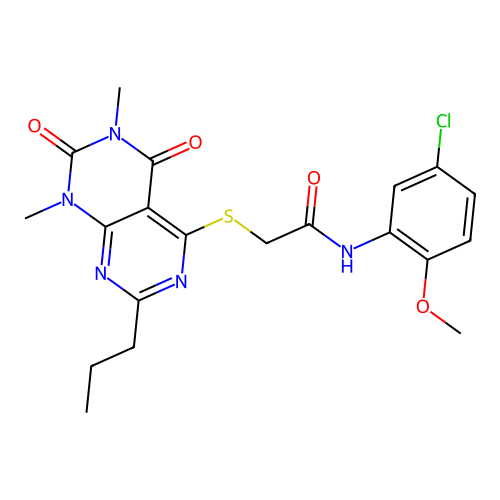 N-(5-chloro-2-methoxyphenyl)-2-((6,8-dimethyl-5,7-dioxo-2-propyl-5,6,7,8-tetrahydropyrimido[4,5-d]pyrimidin-4-yl)thio)acetamide structure