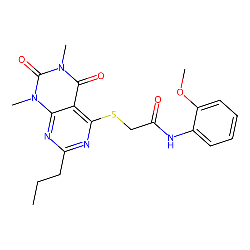 2-((6,8-dimethyl-5,7-dioxo-2-propyl-5,6,7,8-tetrahydropyrimido[4,5-d]pyrimidin-4-yl)thio)-N-(2-methoxyphenyl)acetamide structure