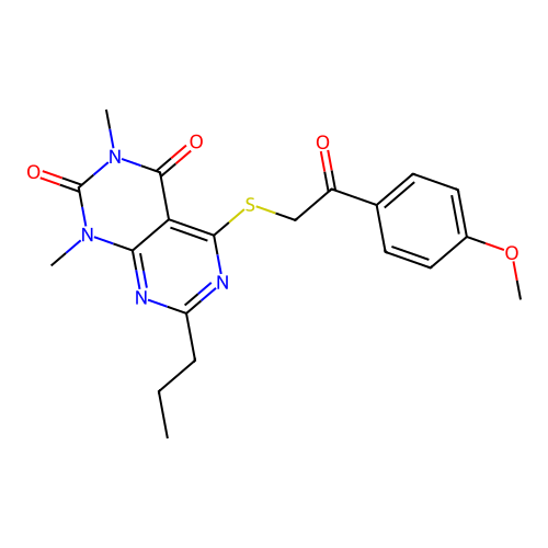 5-((2-(4-methoxyphenyl)-2-oxoethyl)thio)-1,3-dimethyl-7-propylpyrimido[4,5-d]pyrimidine-2,4(1H,3H)-dione structure