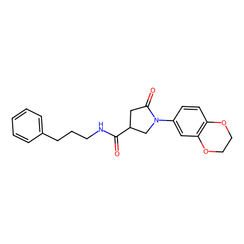1-(2,3-dihydro-1,4-benzodioxin-6-yl)-5-oxo-N-(3-phenylpropyl)pyrrolidine-3-carboxamide structure