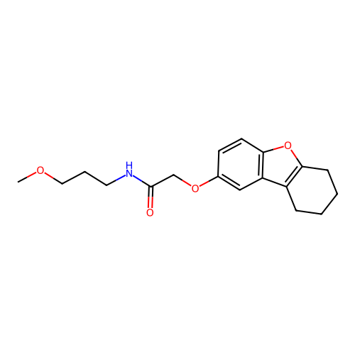 N-(3-methoxypropyl)-2-(6,7,8,9-tetrahydrodibenzofuran-2-yloxy)acetamide structure