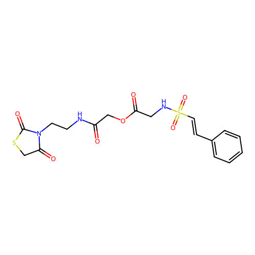 [2-[2-(2,4-dioxo-1,3-thiazolidin-3-yl)ethylamino]-2-oxoethyl] 2-[[(E)-2-phenylethenyl]sulfonylamino]acetate structure