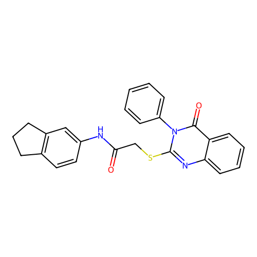 N-(2,3-dihydro-1H-inden-5-yl)-2-(4-oxo-3-phenylquinazolin-2-yl)sulfanylacetamide structure