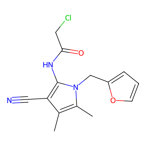 2-chloro-N-(3-cyano-1-((furan-2-yl)methyl)-4,5-dimethyl-1H-pyrrol-2-yl)acetamide structure