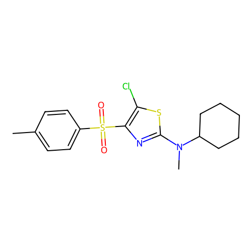5-chloro-N-cyclohexyl-N-methyl-4-(4-methylbenzenesulfonyl)-1,3-thiazol-2-amine structure