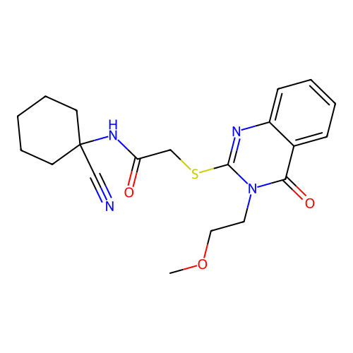 N-(1-cyanocyclohexyl)-2-[3-(2-methoxyethyl)-4-oxoquinazolin-2-yl]sulfanylacetamide structure