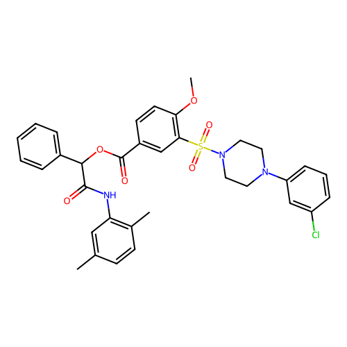 2-[(2,5-Dimethylphenyl)amino]-2-oxo-1-phenylethyl 3-[[4-(3-chlorophenyl)-1-piperazinyl]sulfonyl]-4-methoxybenzoate structure