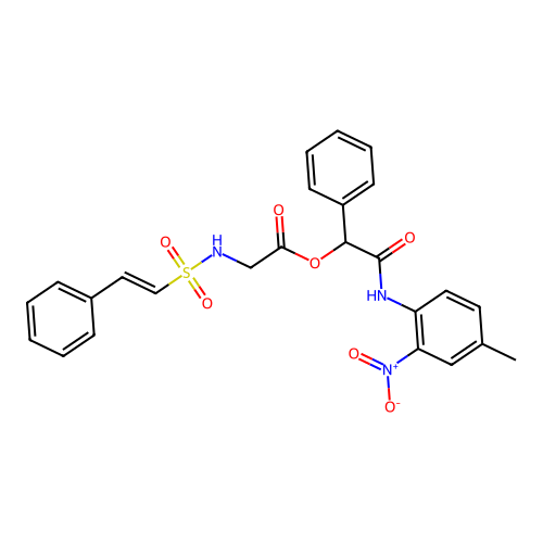 [2-(4-methyl-2-nitroanilino)-2-oxo-1-phenylethyl] 2-[[(E)-2-phenylethenyl]sulfonylamino]acetate structure