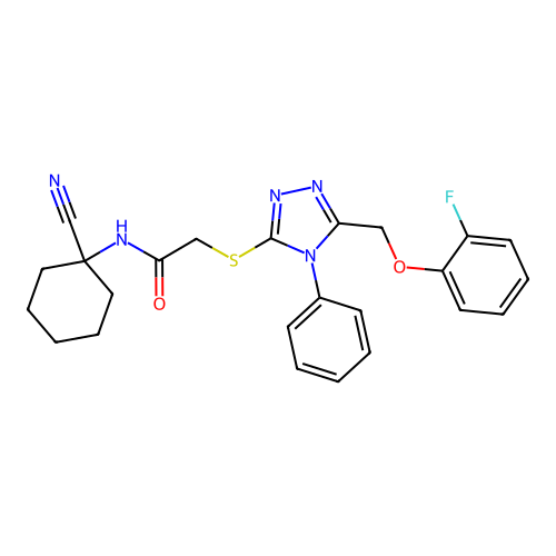 N-(1-cyanocyclohexyl)-2-[[5-[(2-fluorophenoxy)methyl]-4-phenyl-1,2,4-triazol-3-yl]sulfanyl]acetamide structure