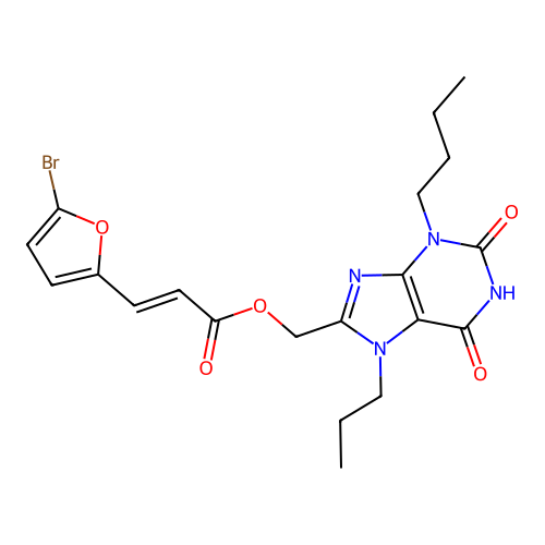 (3-Butyl-2,3,6,7-tetrahydro-2,6-dioxo-7-propyl-1H-purin-8-yl)methyl 3-(5-bromo-2-furanyl)-2-propenoate structure