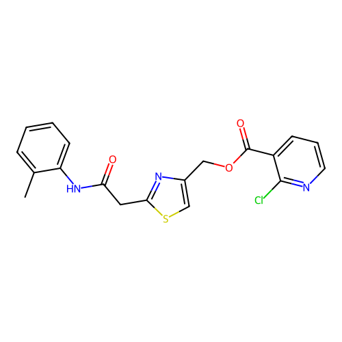 (2-{[(2-methylphenyl)carbamoyl]methyl}-1,3-thiazol-4-yl)methyl 2-chloropyridine-3-carboxylate structure