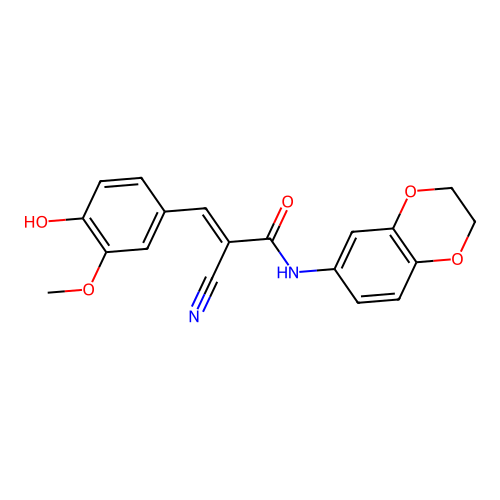 (E)-2-cyano-N-(2,3-dihydro-1,4-benzodioxin-6-yl)-3-(4-hydroxy-3-methoxyphenyl)prop-2-enamide structure