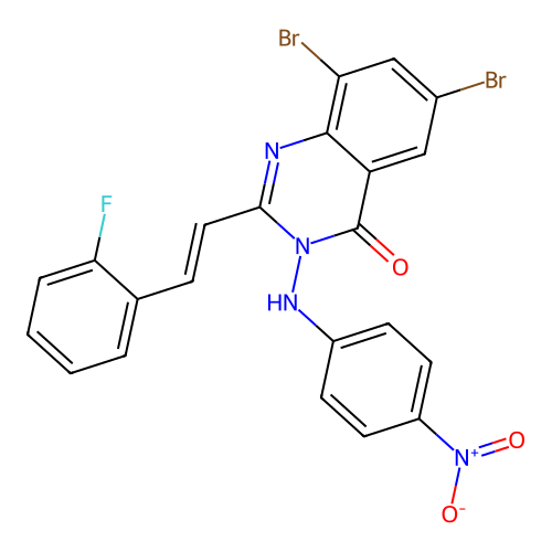4(3H)-Quinazolinone, 6,8-dibromo-2-(o-fluorostyryl)-3-(p-nitroanilino)- structure