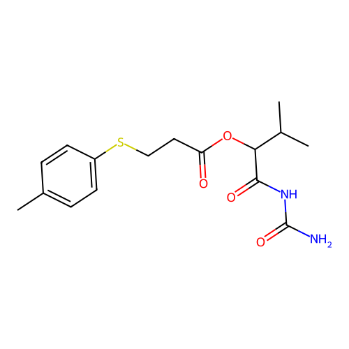 [1-(carbamoylamino)-3-methyl-1-oxobutan-2-yl] 3-(4-methylphenyl)sulfanylpropanoate structure