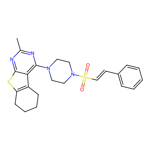 2-methyl-4-[4-[(E)-2-phenylethenyl]sulfonylpiperazin-1-yl]-5,6,7,8-tetrahydro-[1]benzothiolo[2,3-d]pyrimidine structure