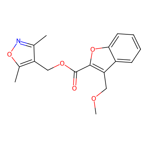 (3,5-dimethyl-1,2-oxazol-4-yl)methyl 3-(methoxymethyl)-1-benzofuran-2-carboxylate structure