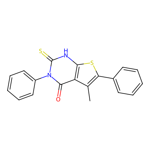 5-methyl-3,6-diphenyl-2-sulfanyl-3H,4H-thieno[2,3-d]pyrimidin-4-one structure