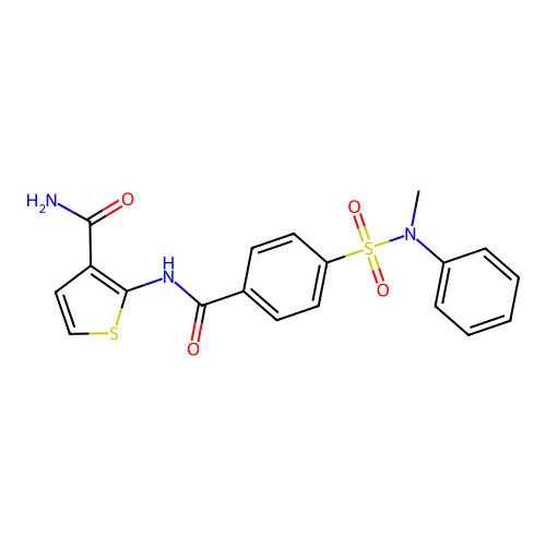 2-(4-(N-methyl-N-phenylsulfamoyl)benzamido)thiophene-3-carboxamide structure
