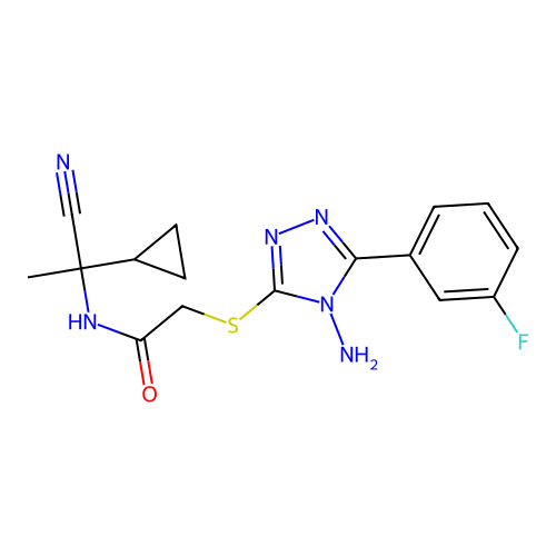 2-{[4-amino-5-(3-fluorophenyl)-4H-1,2,4-triazol-3-yl]sulfanyl}-N-(1-cyano-1-cyclopropylethyl)acetamide structure