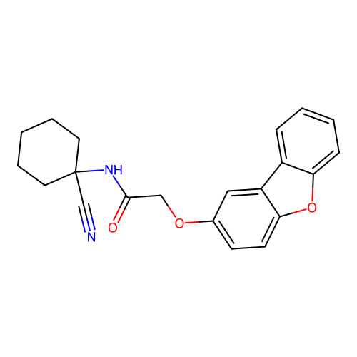 N-(1-cyanocyclohexyl)-2-dibenzofuran-2-yloxyacetamide structure