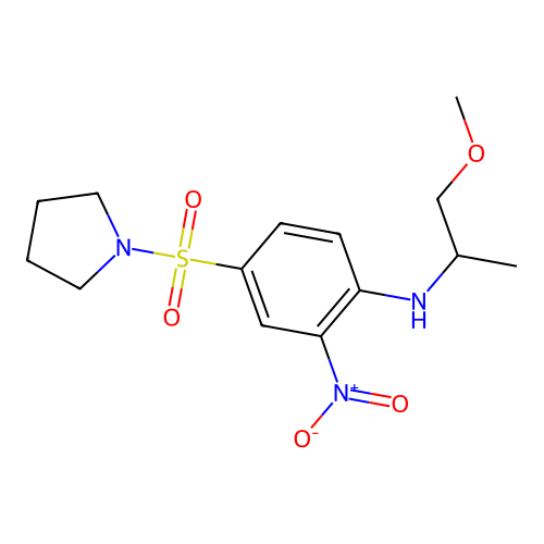 N-(1-methoxypropan-2-yl)-2-nitro-4-pyrrolidin-1-ylsulfonylaniline structure