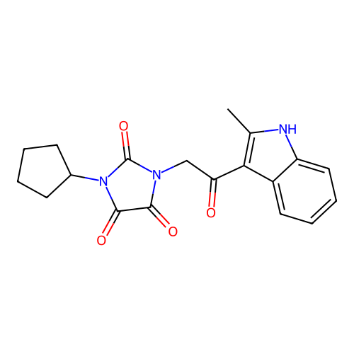 1-cyclopentyl-3-[2-(2-methyl-1H-indol-3-yl)-2-oxoethyl]imidazolidine-2,4,5-trione structure