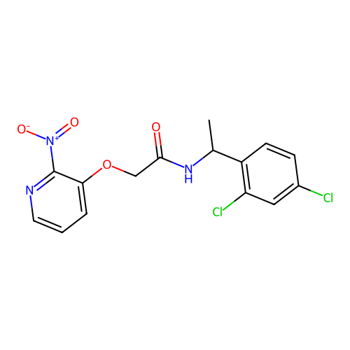 N-[1-(2,4-dichlorophenyl)ethyl]-2-(2-nitropyridin-3-yl)oxyacetamide structure