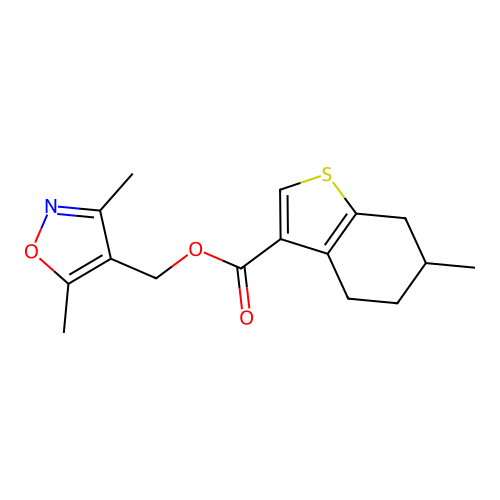 (3,5-dimethyl-1,2-oxazol-4-yl)methyl 6-methyl-4,5,6,7-tetrahydro-1-benzothiophene-3-carboxylate structure