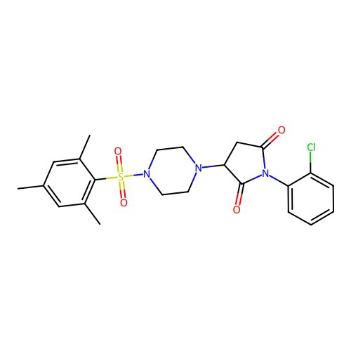 1-(2-chlorophenyl)-3-[4-(2,4,6-trimethylphenyl)sulfonylpiperazin-1-yl]pyrrolidine-2,5-dione structure