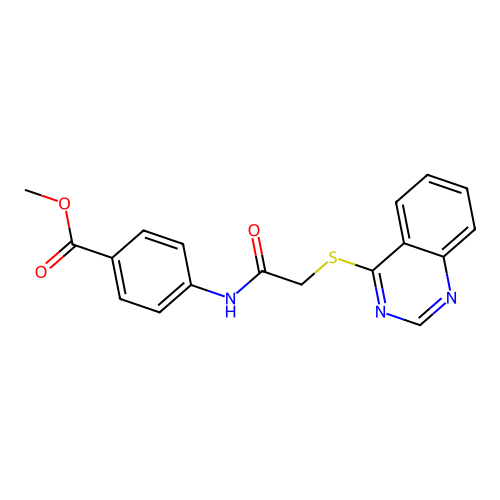 Methyl 4-(2-(quinazolin-4-ylthio)acetamido)benzoate structure