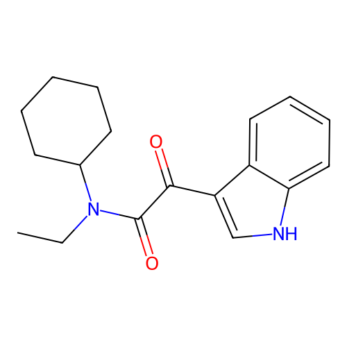 N-cyclohexyl-N-ethyl-2-(1H-indol-3-yl)-2-oxoacetamide structure