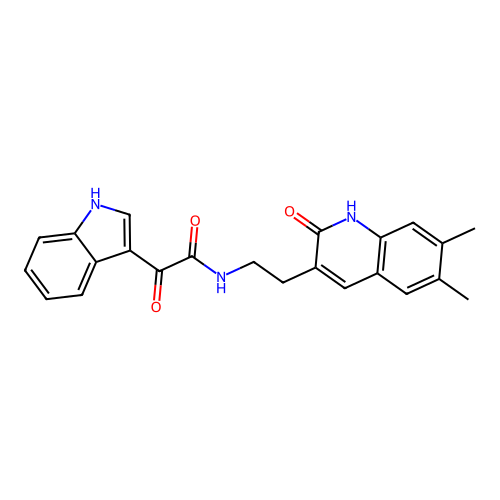 N-[2-(6,7-dimethyl-2-oxo-1,2-dihydroquinolin-3-yl)ethyl]-2-(1H-indol-3-yl)-2-oxoacetamide structure