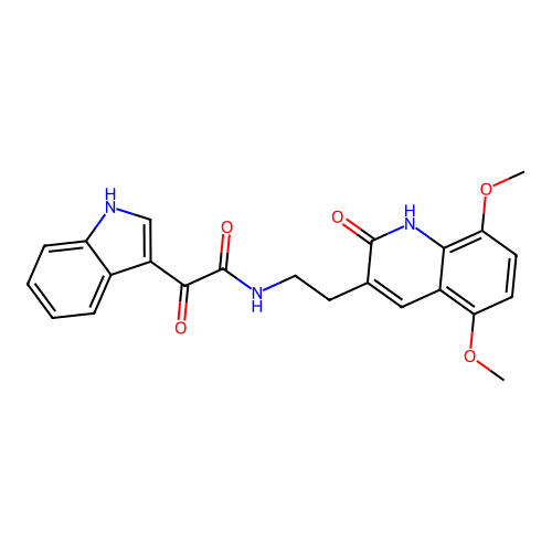 N-(2-(5,8-dimethoxy-2-oxo-1,2-dihydroquinolin-3-yl)ethyl)-2-(1H-indol-3-yl)-2-oxoacetamide structure