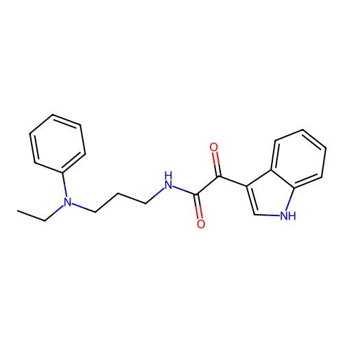 N-(3-(ethyl(phenyl)amino)propyl)-2-(1H-indol-3-yl)-2-oxoacetamide structure