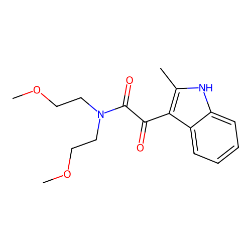 N,N-bis(2-methoxyethyl)-2-(2-methyl-1H-indol-3-yl)-2-oxoacetamide structure