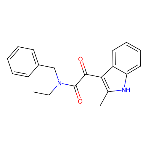 N-benzyl-N-ethyl-2-(2-methyl-1H-indol-3-yl)-2-oxoacetamide structure